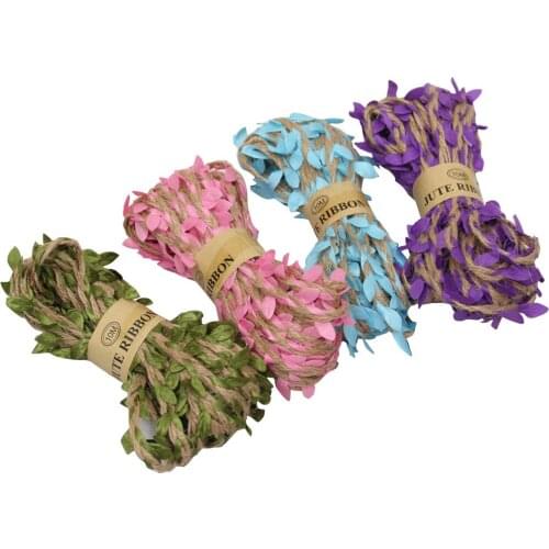 5MM Natural Jute Twine Burlap Leaf Ribbon Artificial Vine Green Leaves Wedding Home Garden for Art Crafting Home Packing Decor