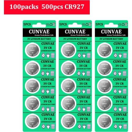 500Pcs/ 100Cards CR927 3V Lithium Button Cell Battery 30mAh For Watches Toys Calculator CR927 Battery
