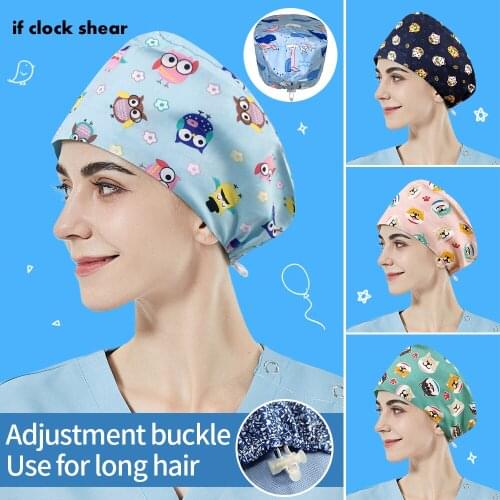 Beautician Accessories Scrubs women Hats for long hair Pet Scrub work Caps animal Print Cotton Chef Cooking Skull Caps Women Men