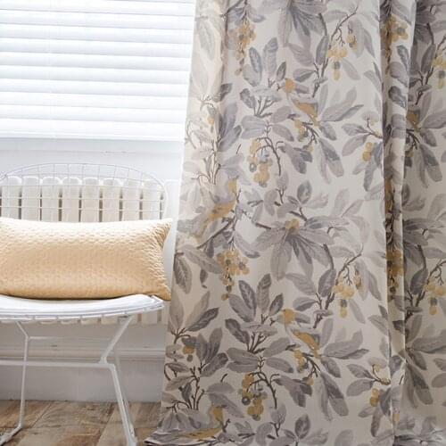 American Country Printing Gray Yellow Flower Bird Design Blackout Curtains For Living Room Cotton Linen Bedroom Fabric Drapes #5