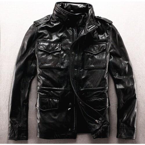 Army overcoat genuine leather clothing M65 outerwear cow leather jacket male plus size plus big size leather rider jacket