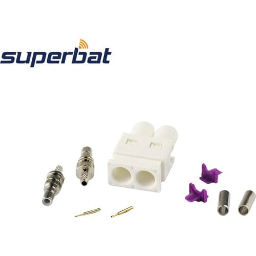 Superbat Car Radio Antenna Connector Fakra Double B White/9001 Plug Straight Crimp for RG316 RG174 AM FM DAB+ LMR100 Cable