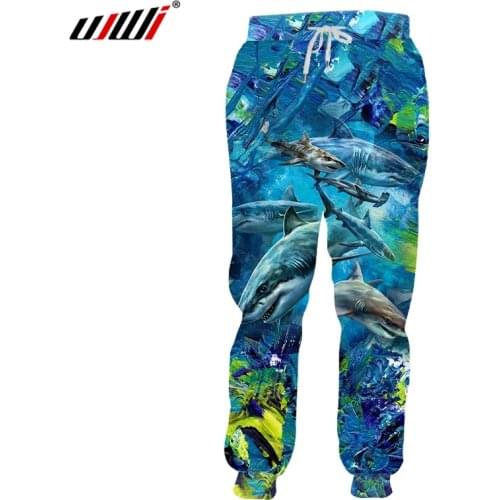 UJWI Harajuku Unisex Casual Sweat Pant Fall Winter Elastic Waist Full Length Joggers Haren Pants 3d Print Ocean Shark Sweatpants