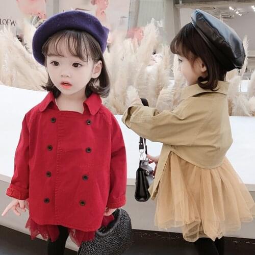 Mesh Patchwork Trench Coats Double Breasted Jacket For Girls Autumn Kids Clothes Girls Casual Trench Jacket Coat 2 4 5 6 7 8Year