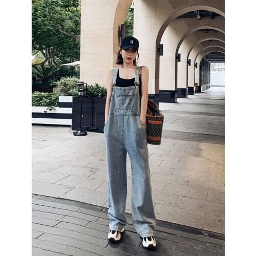 Denim Overall Womens 2021 New Summer Drape Wide Leg Jeans Korean-Style Loose Mopping Pants Womens Fashion