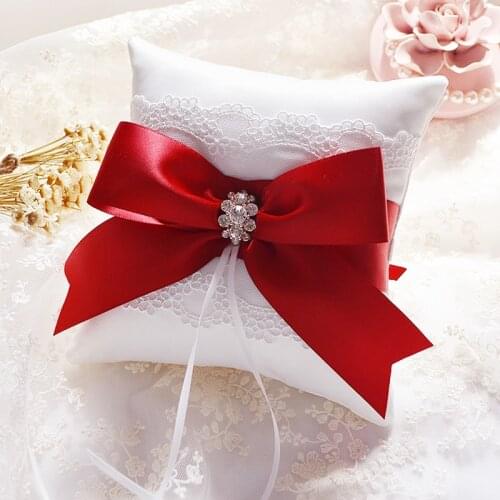 Elegant wedding Ring Pillow Cushion Lace Bowknot Red Ring Pillow Party Wedding Decoration Bride Product