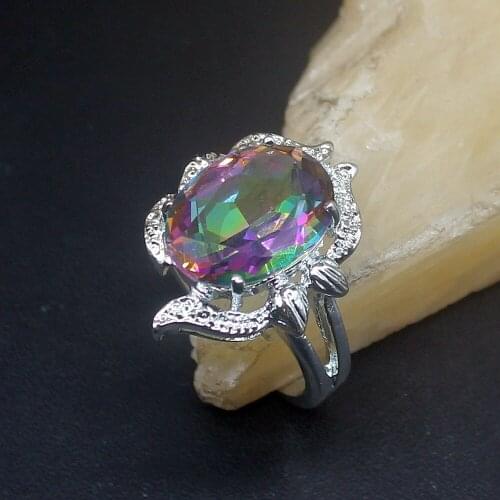 Hermosa Gushing Rainbow Fire Topaz Genuine 925 Silver Unique Band Ring Wedding Engagement Gifts for Women Size 9# 20214049