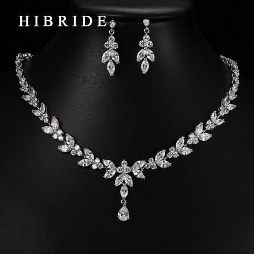 HIBRIDE Jewelry High Quality Gold ColorJewelry Sets, AAA Cubic Zirconia Earrings Necklace Sets for Weddings Gifts S-23