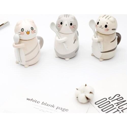 275ML Nordic Cartoon Cute Cat Ceramics Coffee Mug with Spoon Creative Hand Painted Drinkware Milk Tea Cups Novelty Gifts Cat Mug