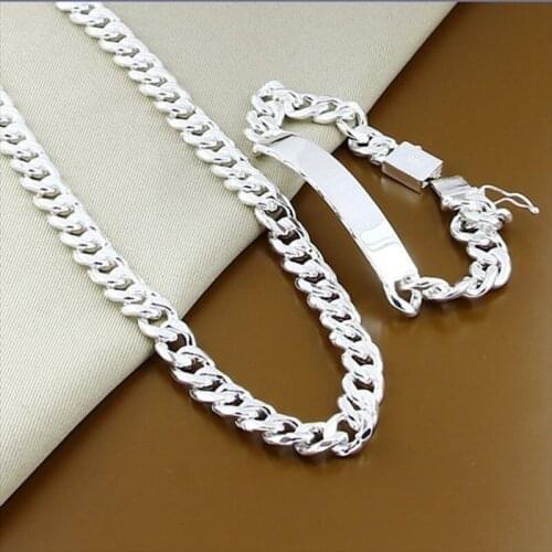 Classic Men Jewelry Set 925 Silver 10mm Hip Hop Chain Necklace Bracelet for Male