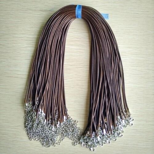 Fast Ship 2mm coffee Wax Leather Cord Necklace Rope 45cm Chain Lobster Clasp DIY Jewelry Accessories Wholesale 100pcs/lot