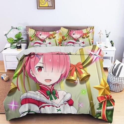 Kawaii Beautiful Girls Bedding Set Life In A Different World From Zero Duvet Cover Single Full Bedclothes For Children Bedspread