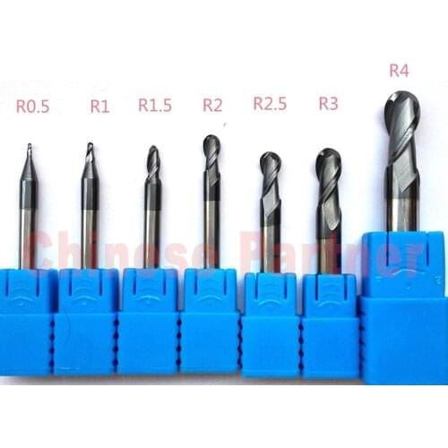 7pcs/lot R0.5/R1/R1.5/R2/R2.5/R3/R4 hrc45 2 Flutes Ball nose end mill Spiral Bit Milling Tools CNC cutter Router bits