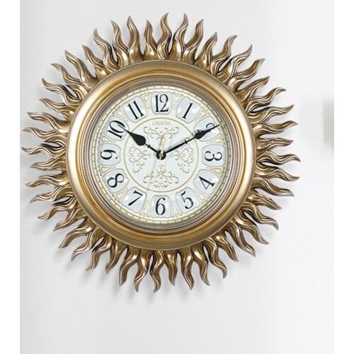 Creative Large Wall Clock Sun Flower Gold Living Room Mute European Retro Decorative Manual Sun Digital Clock on The Wall C5T124