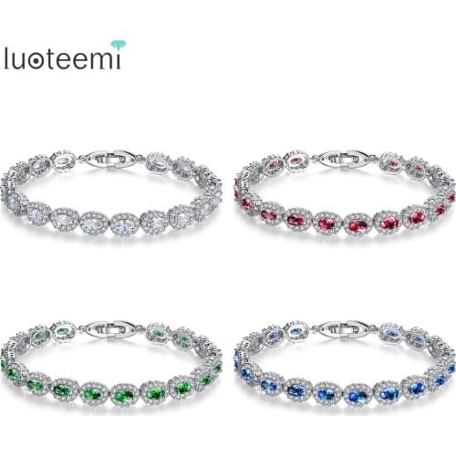LUOTEEMI Charm Oval Shape Zircon Stone Tiny Cubic Zircon Around White Gold-Color Bracelet for Women Top Quality Jewelry