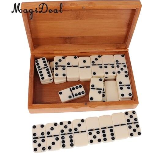 MagiDeal 1Set Double Six Dominoes Traditional Board Travel Game Puzzle Toy Bamboo Box for Kids Adult Party Club Classic Gifts