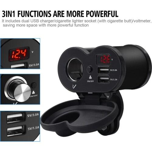 Motorcycle Dual USB Multi-function Mobile Phone Charger Voltmeter Cigarette Butt Charger Power Adapter Motorcycle Accessories