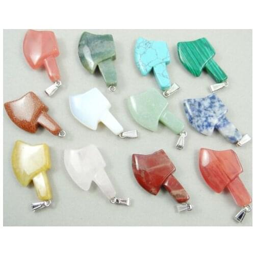 Natural Stone Turquoises Quartz crystal lapis tiger eye aventurine ax pendant for diy Jewelry making necklace Accessories