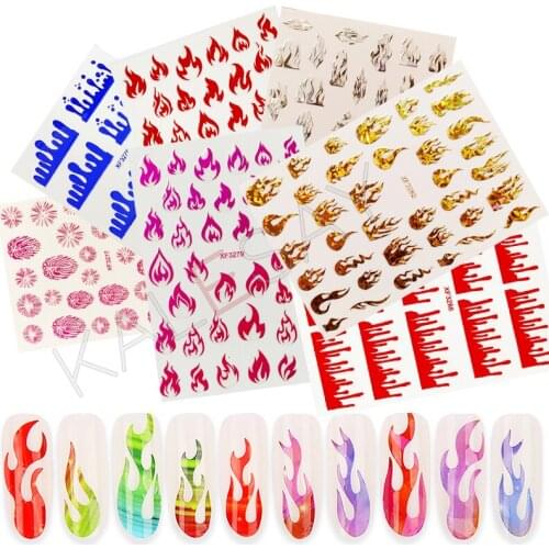 New 3D Laser Gold Silver Flame Red Nails Art Sticker Decoration Decal for Nails Manicure Fire Design Sticker for Foil Back Glue