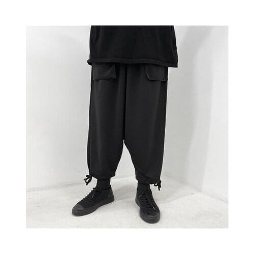 New Design dark ties separate pockets drawstring design straddle pants
