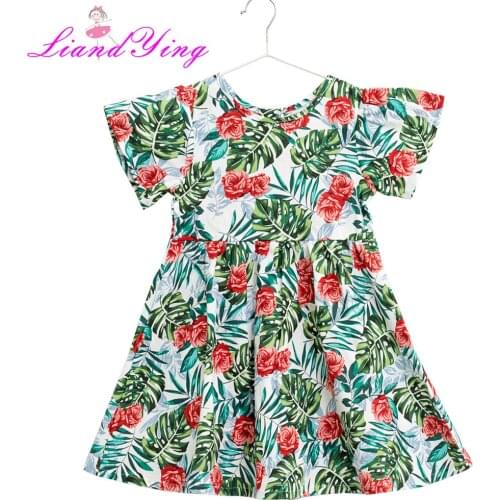 Baby Girls Dress Brand Summer Beach Style Floral Tropical Leaves Print Party Dresses For Girls Vintage Toddler Girl Clothing