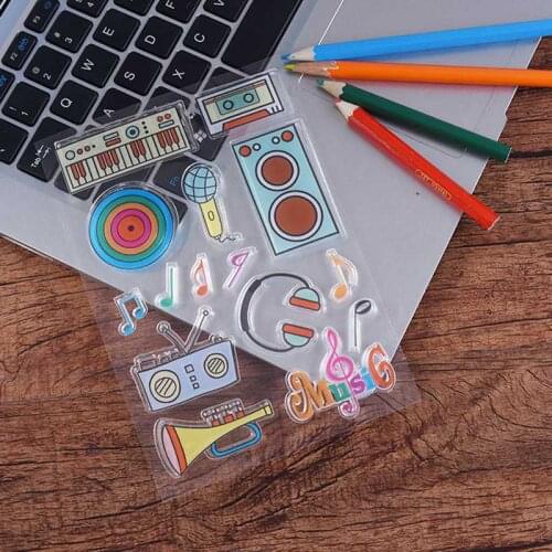 Transparent Clear Stamps music microphone for Scrapbooking DIY Silicone Seal Photo Album Decor Embossing Folder Template Sheets