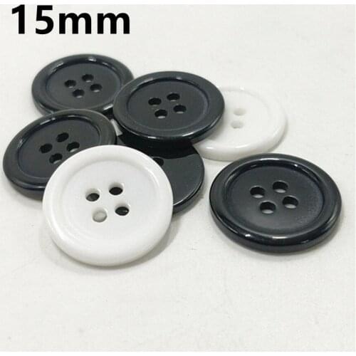 100pcs 15mm Black/White Resin Round 4 Holes Buttons For Clothing Sewing Accessories Scrapbooking Embellishments DIY Crafts