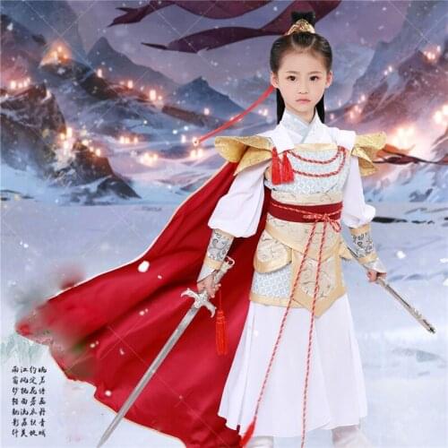 Mu Lan WYJN Little Girl Photography Stage Show Costume Hanfu Female General Performance Cosplay Hanfu for Childrens Day