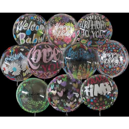 2pcs 20inch Round Printed Helium Bobble Balloon No Wrinkles Clear PVC Balloons Birthday Party Wedding Decoration Bobo Balloons