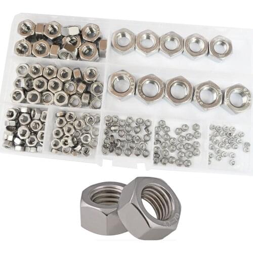 Hex Nuts Metric Coarse Thread nut Assortment Kit 304 Stainless Steel 210Pcs,M2 M2.5 M3 M4 M5 M6 M8 M10 M12