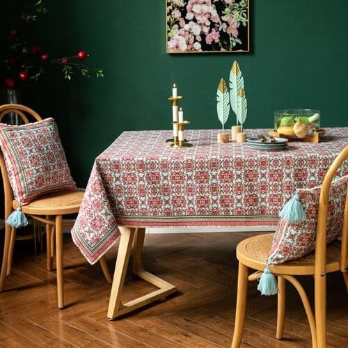 Retro Nostalgic Pastoral Style Home Hotel Tablecloth Printing Pattern Dining Table Coffee Table Cotton Table Cloth Soft Smooth