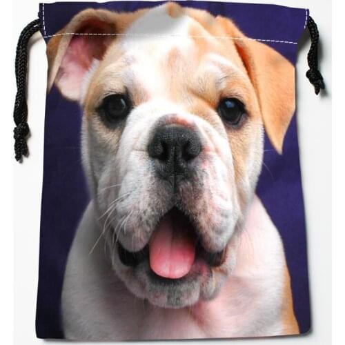 Custom Bulldog Animal Pet Drawstring Bags Bright Color Printed Gift Bag Travel Pouch Storage Clothes 18x22cm Satin Fabric New