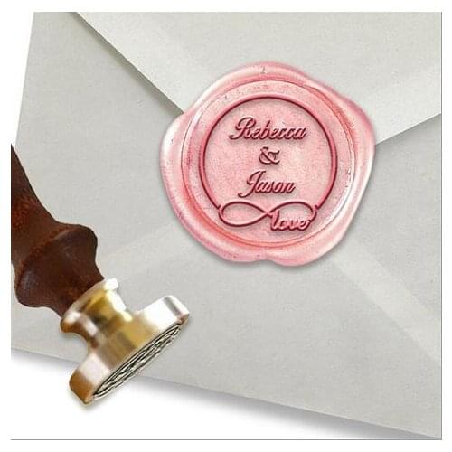 Wedding Personalized Custom Wax Seal Stamp on a 1 1/8" die- #1960 Birds of Paradise Font with Names & Infinity-Love