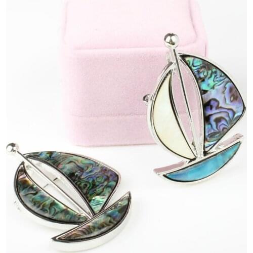 Natural Abalone Shell Reflective Sailboat Shape Brooch Hijab Pins Also Used To Pendant Charms Jewelry Making DIY Necklace Parts