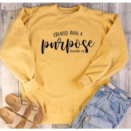Created with A Purpose Sweatshirt Fashion Clothing Christian Cotton Hoodies Casual Religious Bible Verse Crewneck Faith Jumper