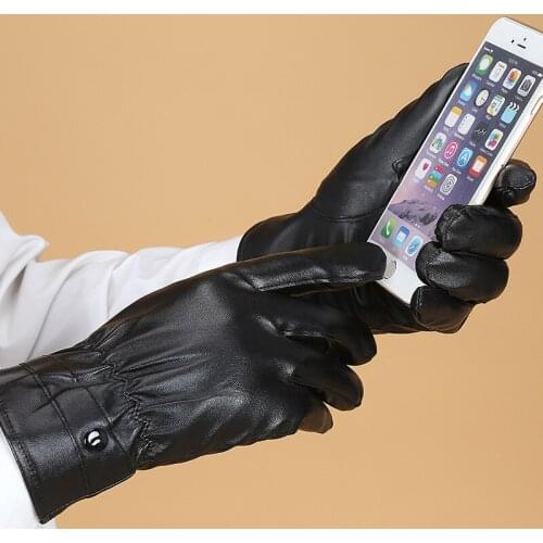 Outdoor Motorcycle Men and Women Winter Warm Touch Screen Pu Plush Windshield Mitten Gloves