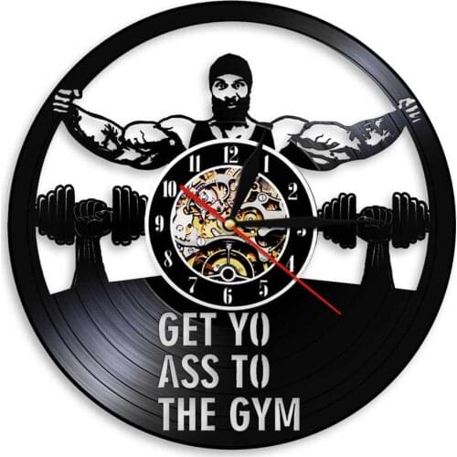 Weight Lifting Dumbbell Bodybuilding Wall Clock Sports Gym Equipment Vinyl Record LED Wall Clock Gym Workout Strongman Gift