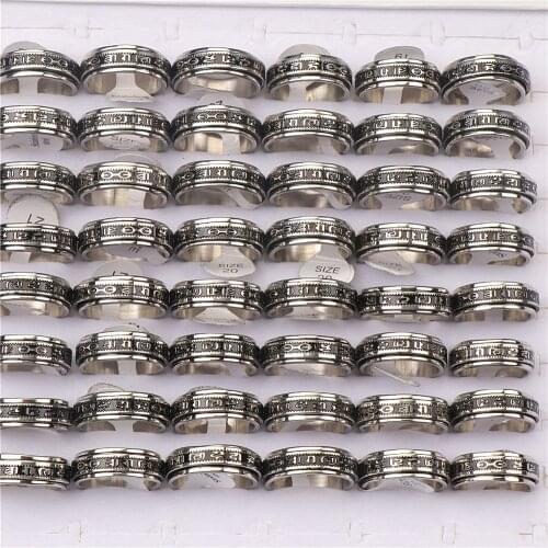 36pcs/lot Six Word Truth Rotatable Spinner Stainless Steel Silver Color Rings Jewelry For Women Men Mix Style Wholesale