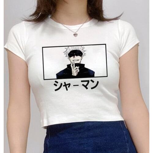 Fashion Streetwear Y2K Slim Tshirt Cropped Tops Anime Jujutsu Kaisen Gojo Satoru Graphic T Shirt Women Harajuku Tshirt Female
