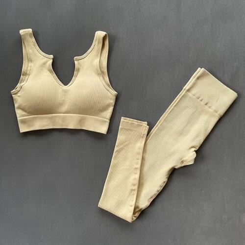 Women Tracksuit 2 Pieces Set Ribbed Yoga Set Sports Fitness Workout Vest Tops High Waisted Leggings Push Up Sexy Gym Clothing