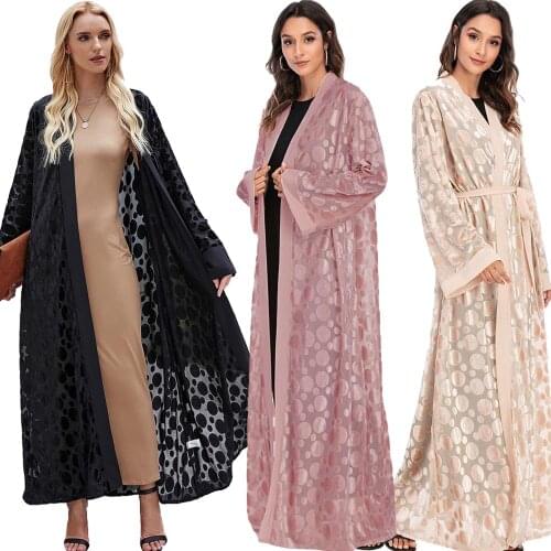Dubai Women Muslim Long Sleeve Abaya Maxi Dress Jilbab Islamic Open Cardigan Kimono Prayer Arab Turkish Kaftan Casual Robes Gown