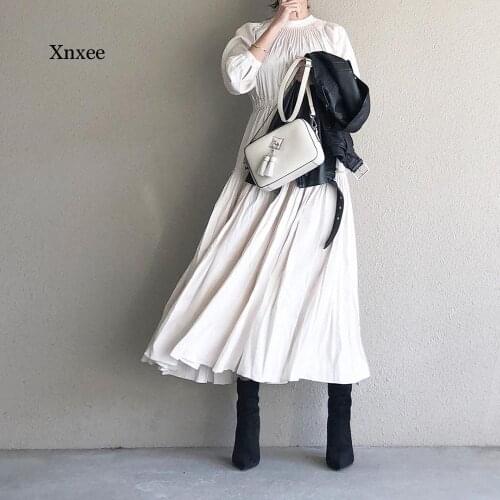Korean Sweet White Womens Dress New 3/4 Sleeve Pullover Round Neck Suit Bow Tie Simple Temperament Girls Dresses Clothing