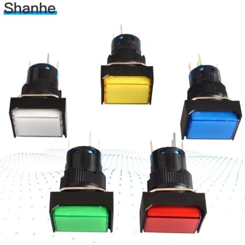 1pcs 16mm Rectangle Momentary push button switch LED lamp 5pins 5v 12V 24V 220V