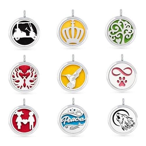 1PCS Dove Infinity Paw Crown Peacock Wolf Dog 30mm Alloy Magnet Diffuser Locket Perfume Necklace Pendant With 1pcs Free Oil Pad