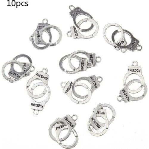 10Pcs Handcuffs Freedom Charms Bracelet Earrings Necklace Pendant Vintage Tibetan Silver DIY Handmade Jewelry Making X4YA