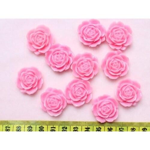 120pcs Flatback pink Resin rose flower Cabochons 24mm DIY, scrapbook, hair bow, flower centers, cell phone