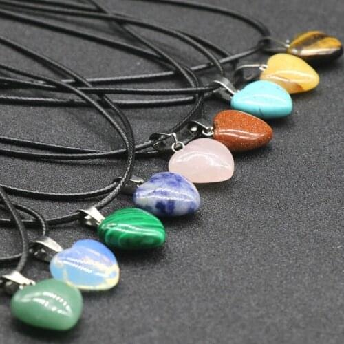 3pcs Natural Semi-precious Stones Opal Tiger Eye Aventurine Colorful Heart-shaped Drop Pendant Necklace for Charms Women Jewelry