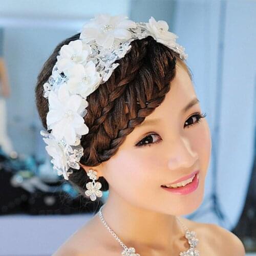 3D Flower Faux Pearl Inlaid Lace Bridal Headband Tiara Wedding Headwear Decor Wedding Hair Accessories Bridal Hair Jewelry