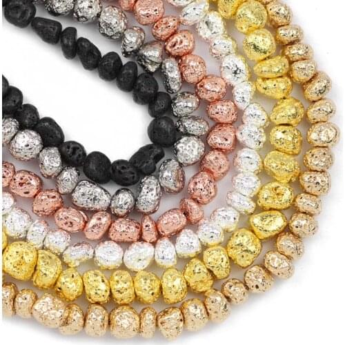 8~10mm Rose Gold Black Irregular Shape Volcanics Lava Natural Stone Spacers Loose Beads For Jewelry Making DIY Bracelet Necklace