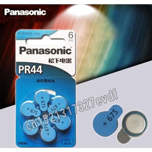 6PCS/LOT PR44 Hearing aid batteries for Panasonic 675 A675 Deaf-aid Audiphone Cochlear Button Cell Batteries 11.6mm*5.4mm